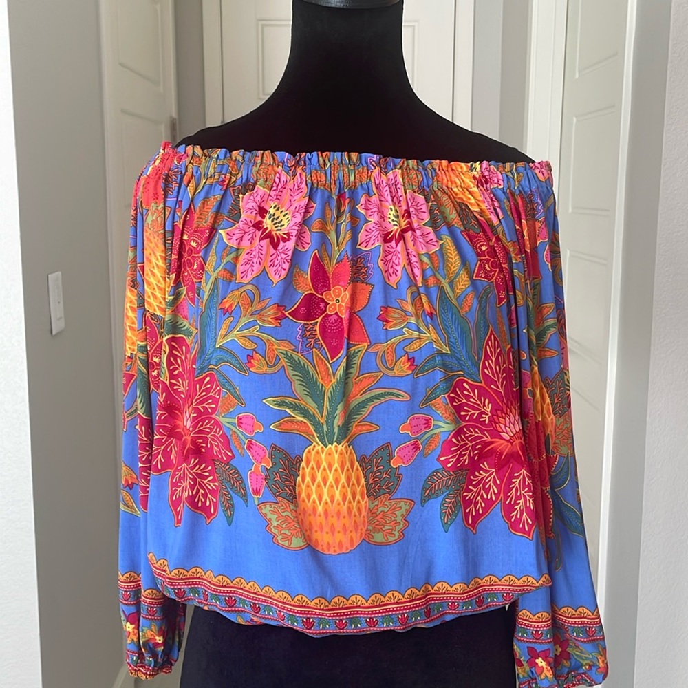 Cynthia Rowley Tropical Print Off-Shoulder Crop Top Size S  NWT